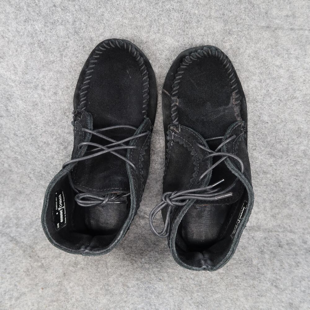 Minnetonka Shoes Womens 8 Moccasin Chukka Ankle Bootie Leather Black Lace Up - Picture 6 of 13